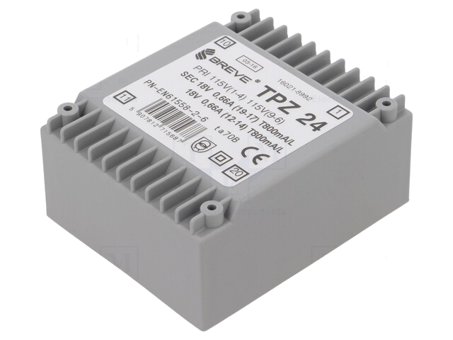 Transformator: netwerk; 24VA; 115VAC,230VAC; 18V; 18V; PCB; IP00 Transformator: netwerk; 24VA; 115VAC,230VAC; 18V; 18V; PCB; IP00